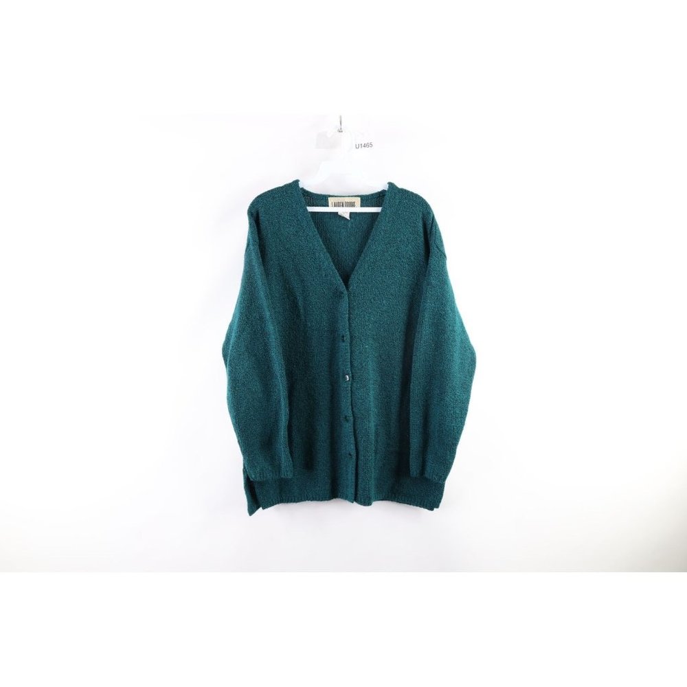 Vintage 90s Grunge Womens Medium Blank Kurt Cobain Knit Cardigan Sweater Green